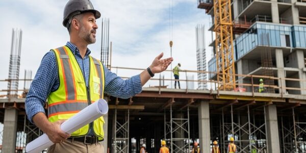 Structural engineer reviewing building plans to reduce construction costs